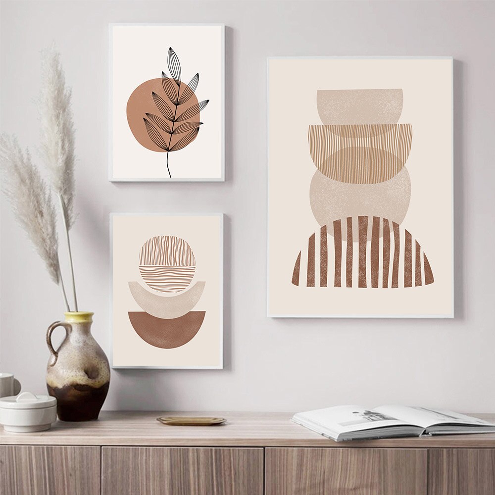 Mid Century Abstract Boho Geometry Canvas Wall Art