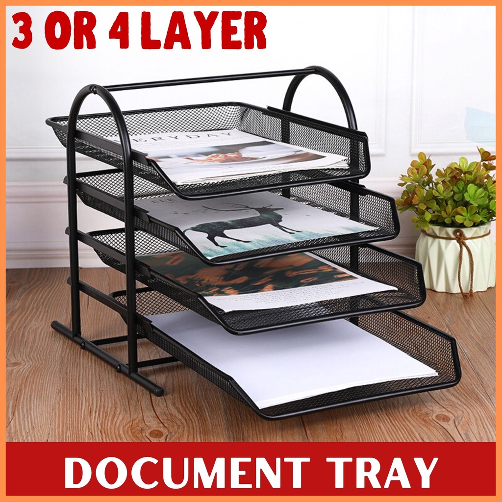3 or 4 Tier Metal Mesh Trays Desk Filer Organizer Document Paper Office