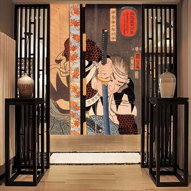 Japanese Style Samurai Warrior Partition Door Screen Restaurant Fabric