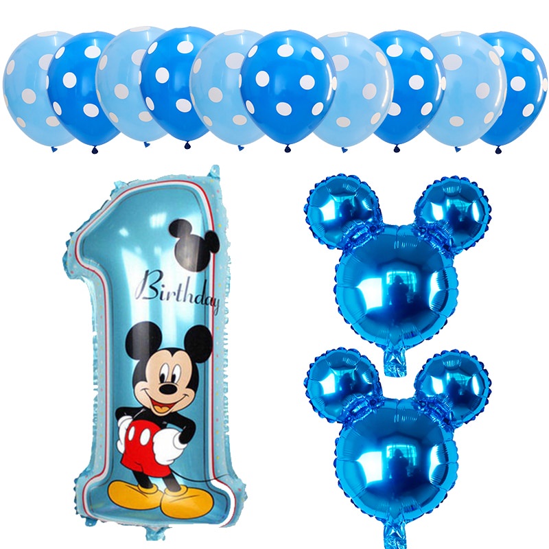 13pcs/set Mickey Minnie Foil Balloons 1st Birthday Party Decorations