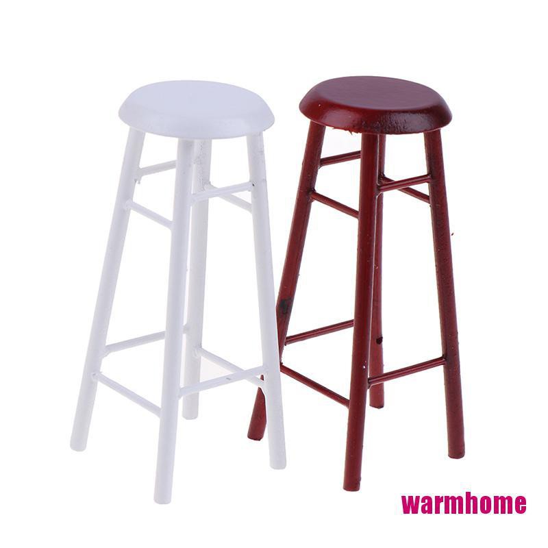 WMPH 112 Dollhouse Miniature Wood High Footed Stool Bar Stool Model