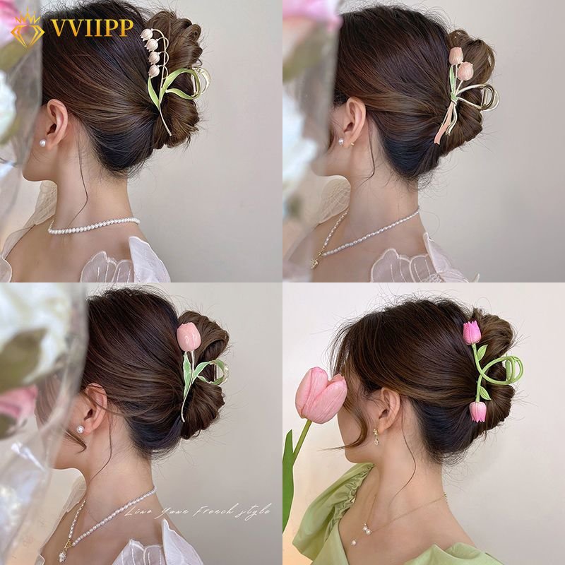 Elegant Tulip Love Clip Hair Clip for Women Vintage Alloy Claw Clips
