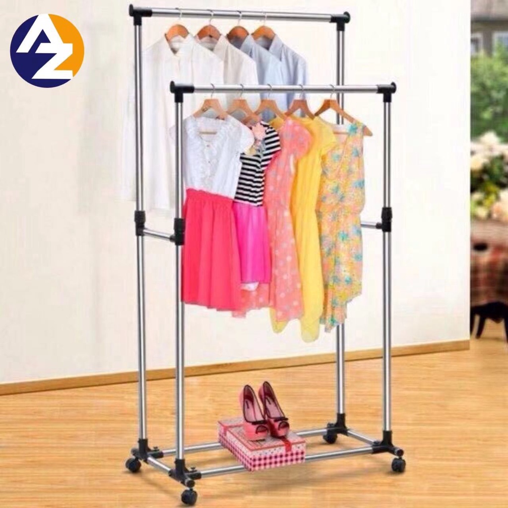 ★AZ★ Double Pole Telescopic Clothes Rack Shopee Philippines