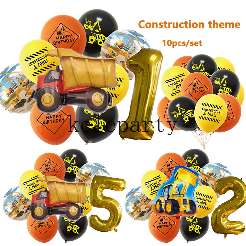 Construction Theme Excavator Forklift Aluminum Film Latex Balloon Set 1