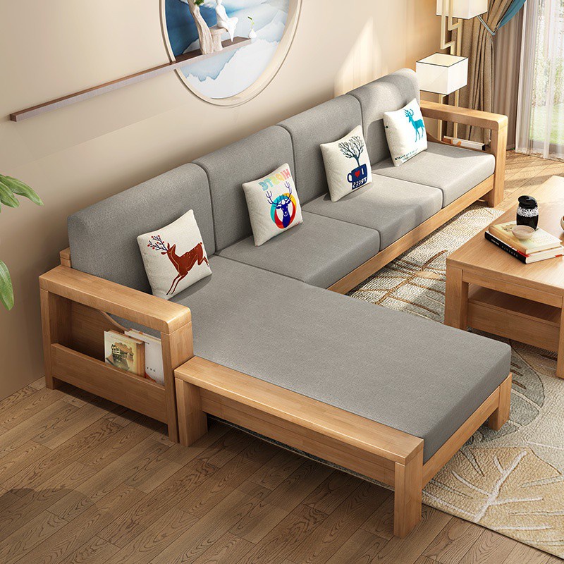 Nordic Fabric Solid Wood Sofa Combination Large and Small Apartment