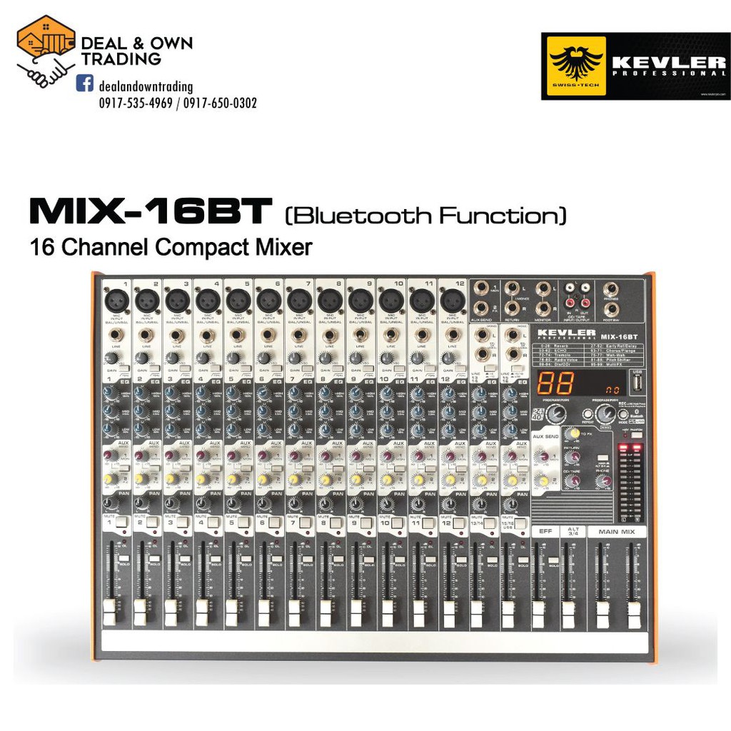 Kevler MIX16BT Professional Mixer with 16 Channel 12 Mic