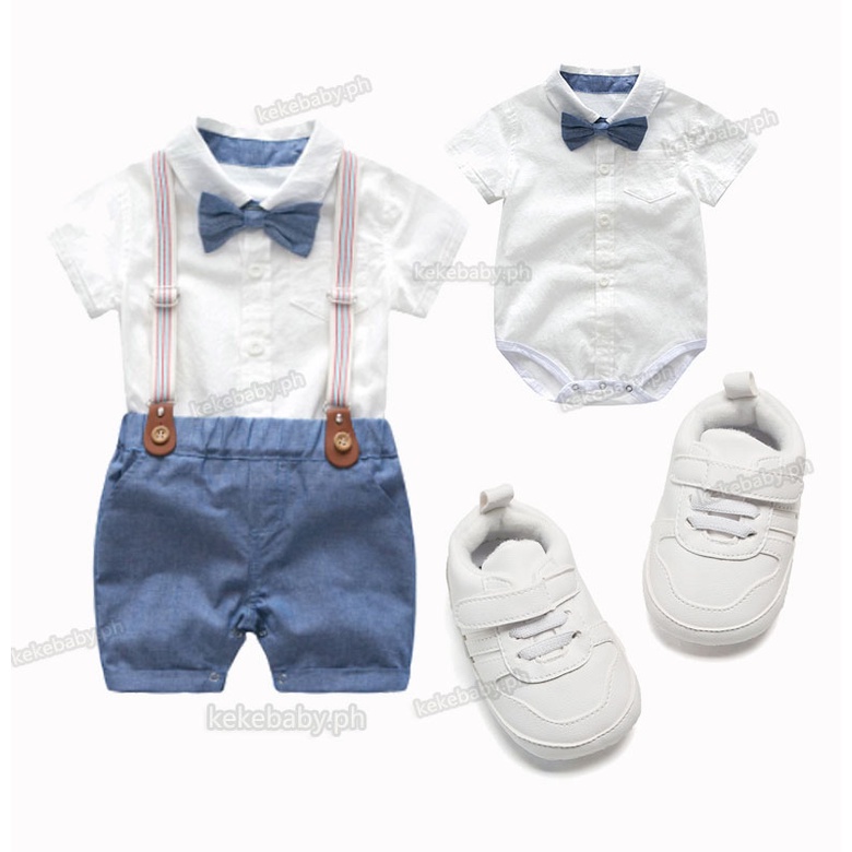 Cotton Romper Blue Shorts Set Gentleman Suit Ootd for Baby Boy 1 Year