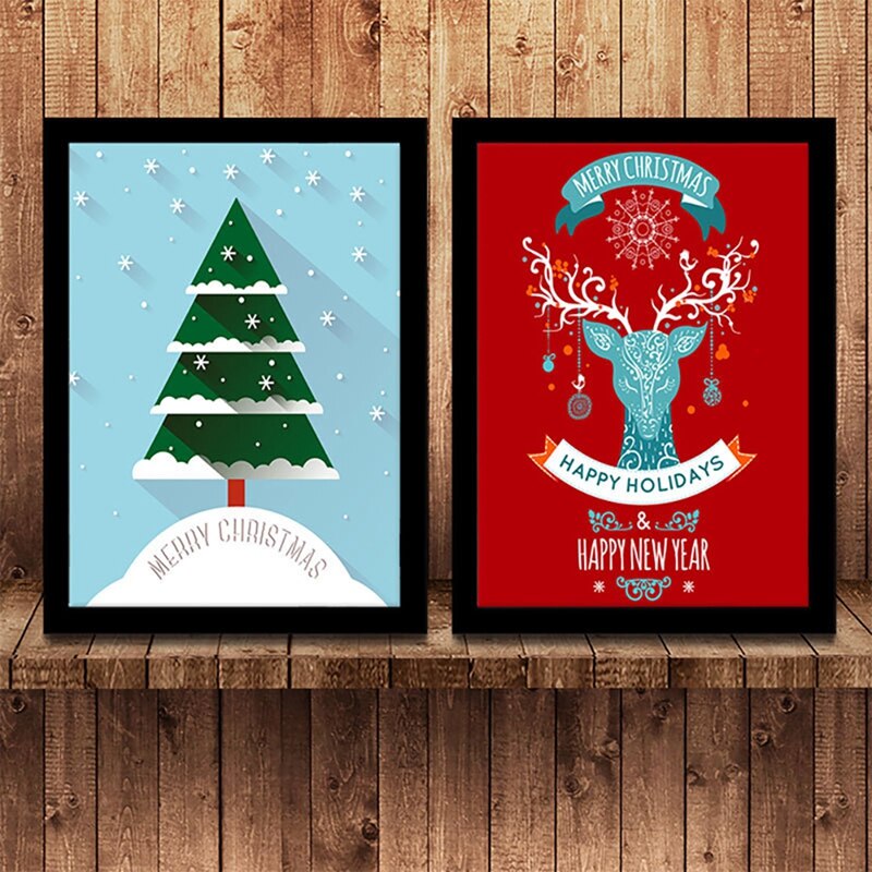 Nordic Style Poster Christmas Tree And Deer Wall Art Canvas Painting