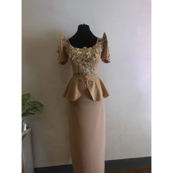 Modern Filipiniana Long Gown with overlap skirt Shopee Philippines