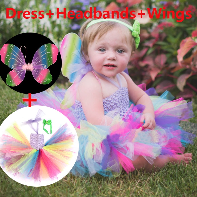 3pcs Baby Girl Angel Wings Costume Butterfly Fairy Wings Ruru Dress with Headbands Toddler