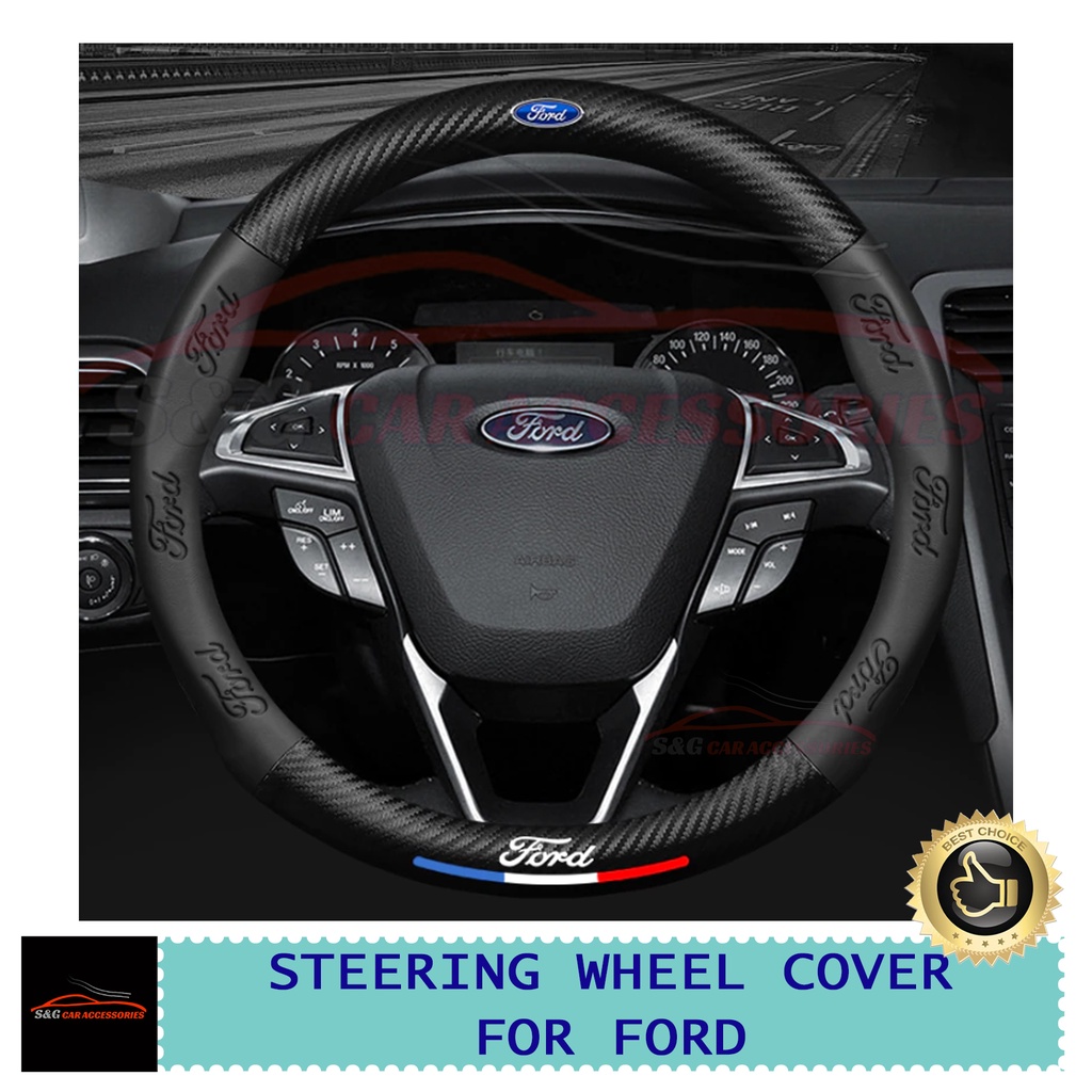 SG Ford Carbon Fiber Leather Steering Wheel Cover Suitable for 38CM