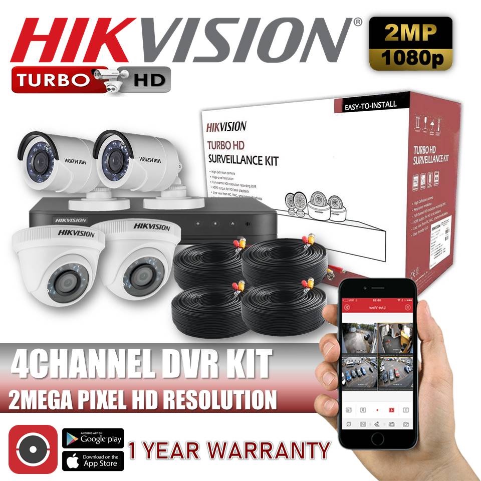 Hikvision 4CH 2MP TURBO HD CCTV Package DIY Kit 1080P with Mobile