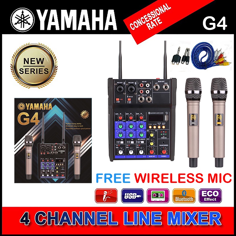 Power Mixer YAMAHA Bulit in Amplifier G4 usb 4channels w/wireless mic /bluetooth Shopee