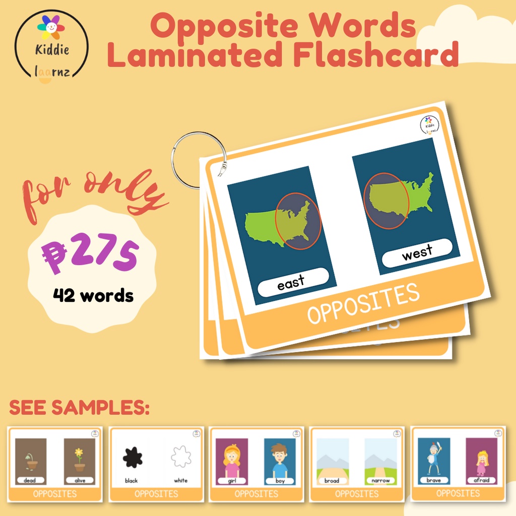 Opposite Words Fully Laminated Flashcards Shopee Philippines