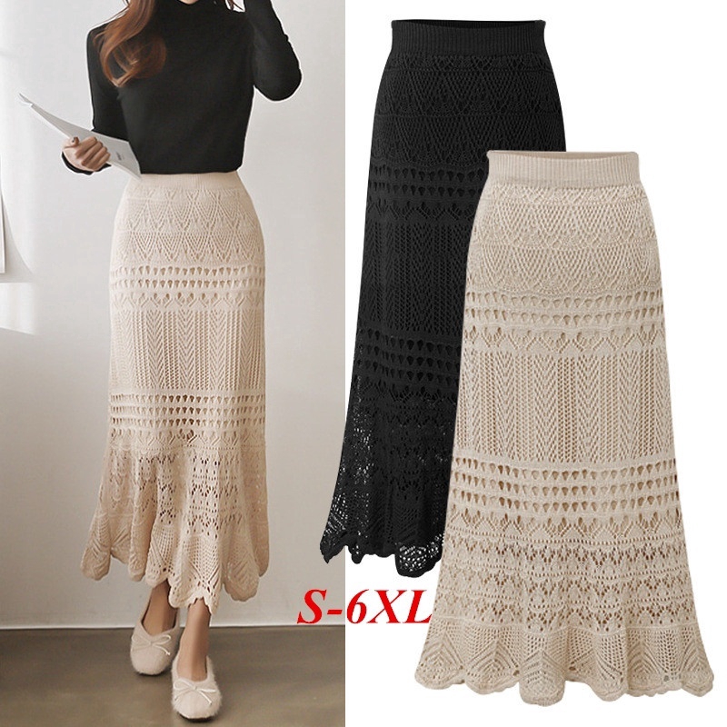Plus Size S6XL Women Knitted Long Maxi Skirt Spring Summer Autumn