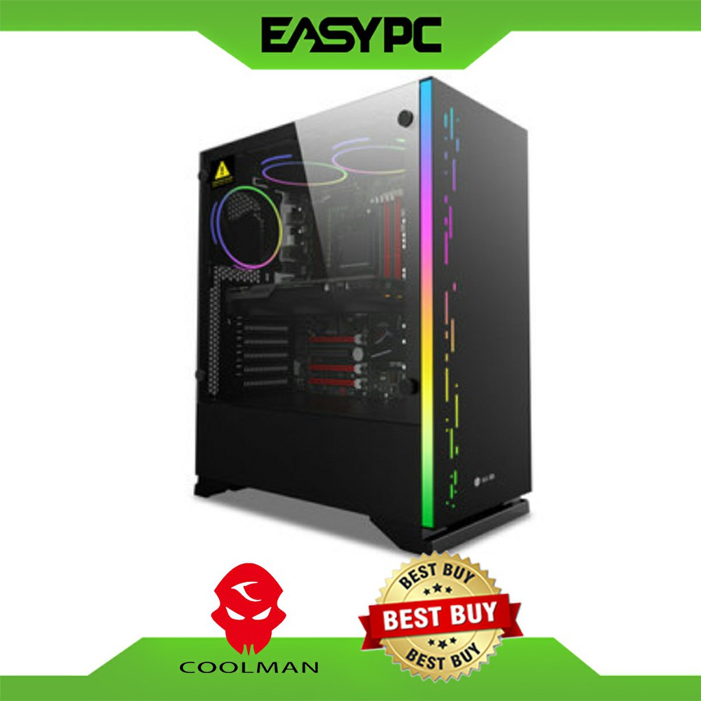CoolMan Robin Mid Tower with Led Strip Gaming Case Black, Best Seller