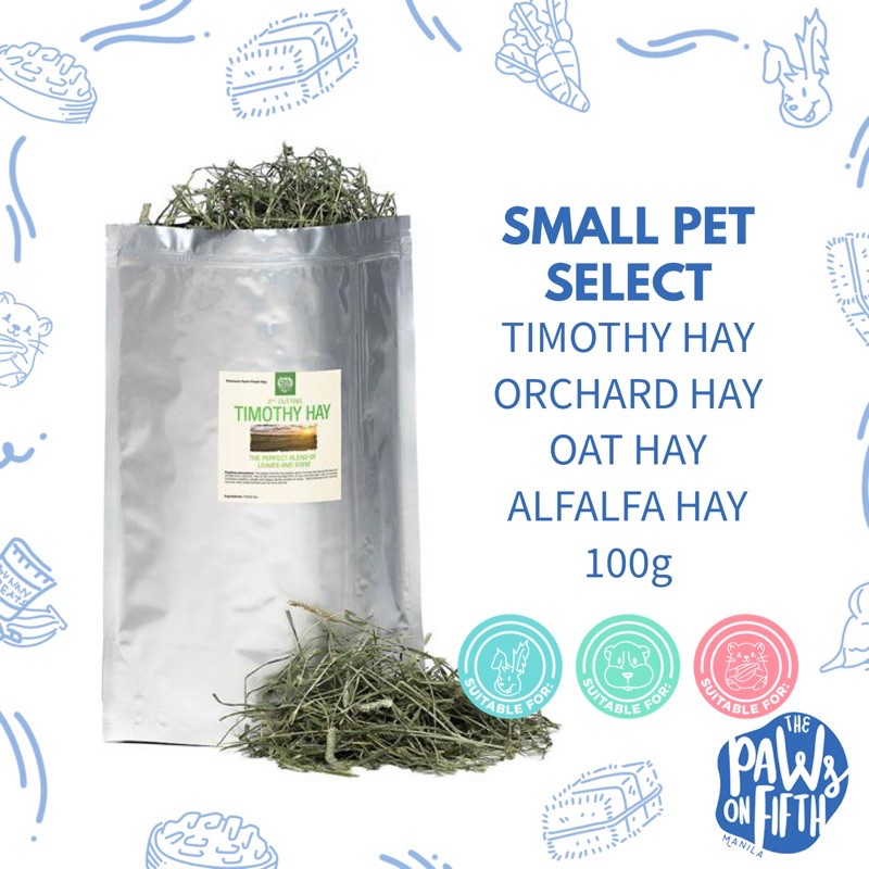 Small Pet Select Hay Trial Pack 100g (Timothy Hay / Alfalfa Hay / Orchard Hay / Oat Hay