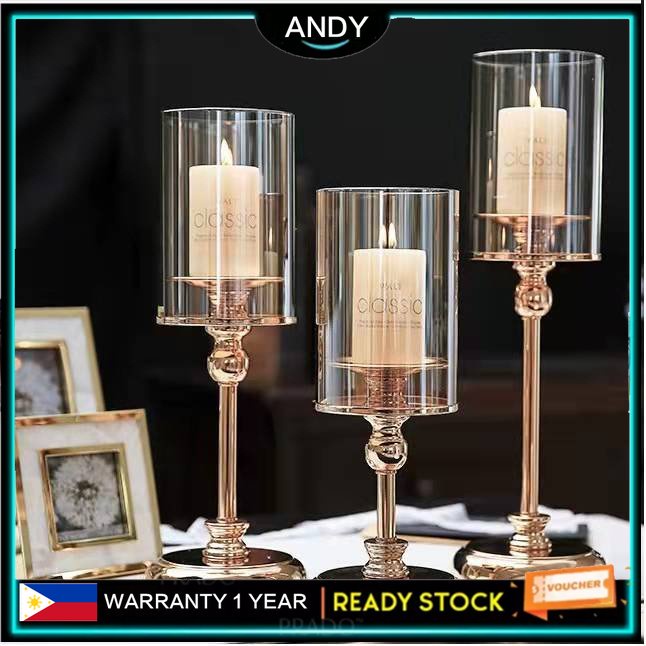 Crystal Glass Taper Candle Stand Pillar Cylinder Candle Holder for