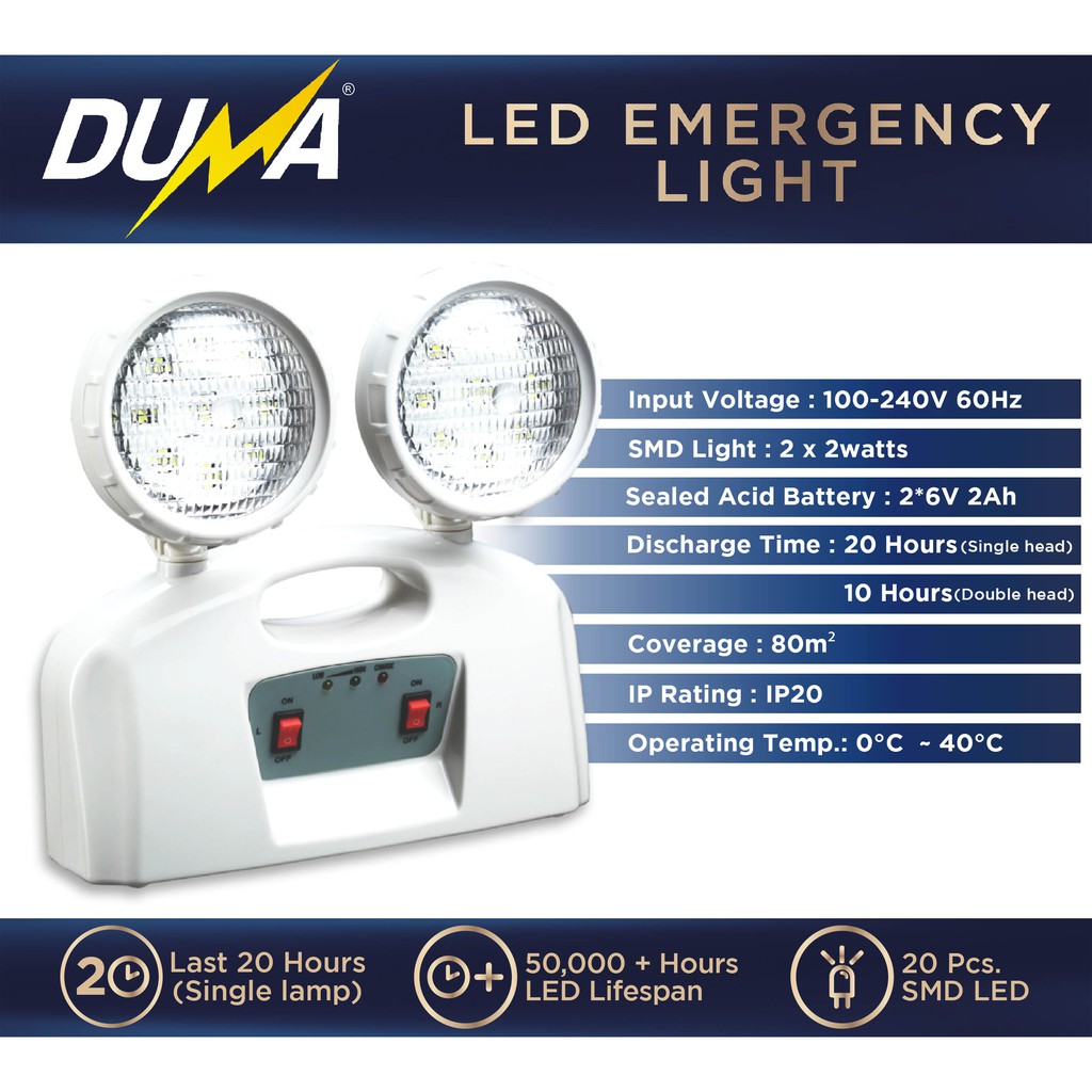 WALL MOUNTED RECHARGEABLE SMD LED EMERGENCY LIGHT DUMA CR7002 White