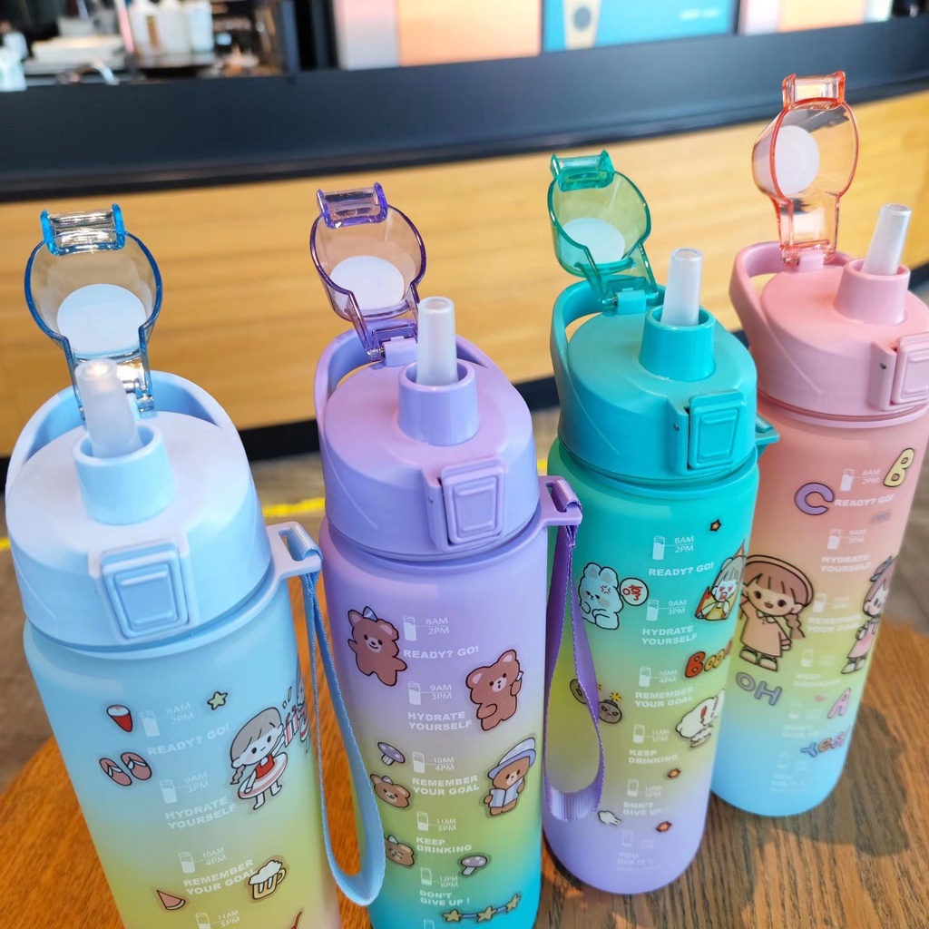 1Liters Water Bottles 1L Jumbo Pastel Sports Tumbler With Time Marker