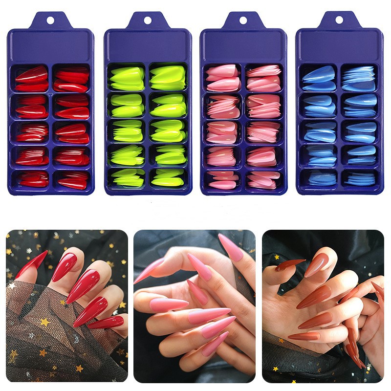 【With Free Gift】100Pcs Fake Nails set With Glue Acrylic Candy Color