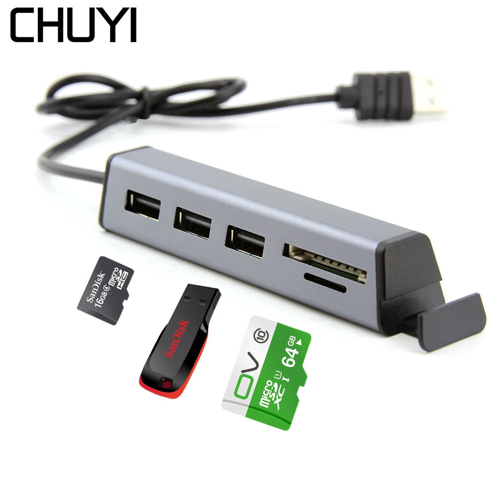 USB HUB 5 Ports Multiple Extender Adapter + Micro SD/CF Card Reader