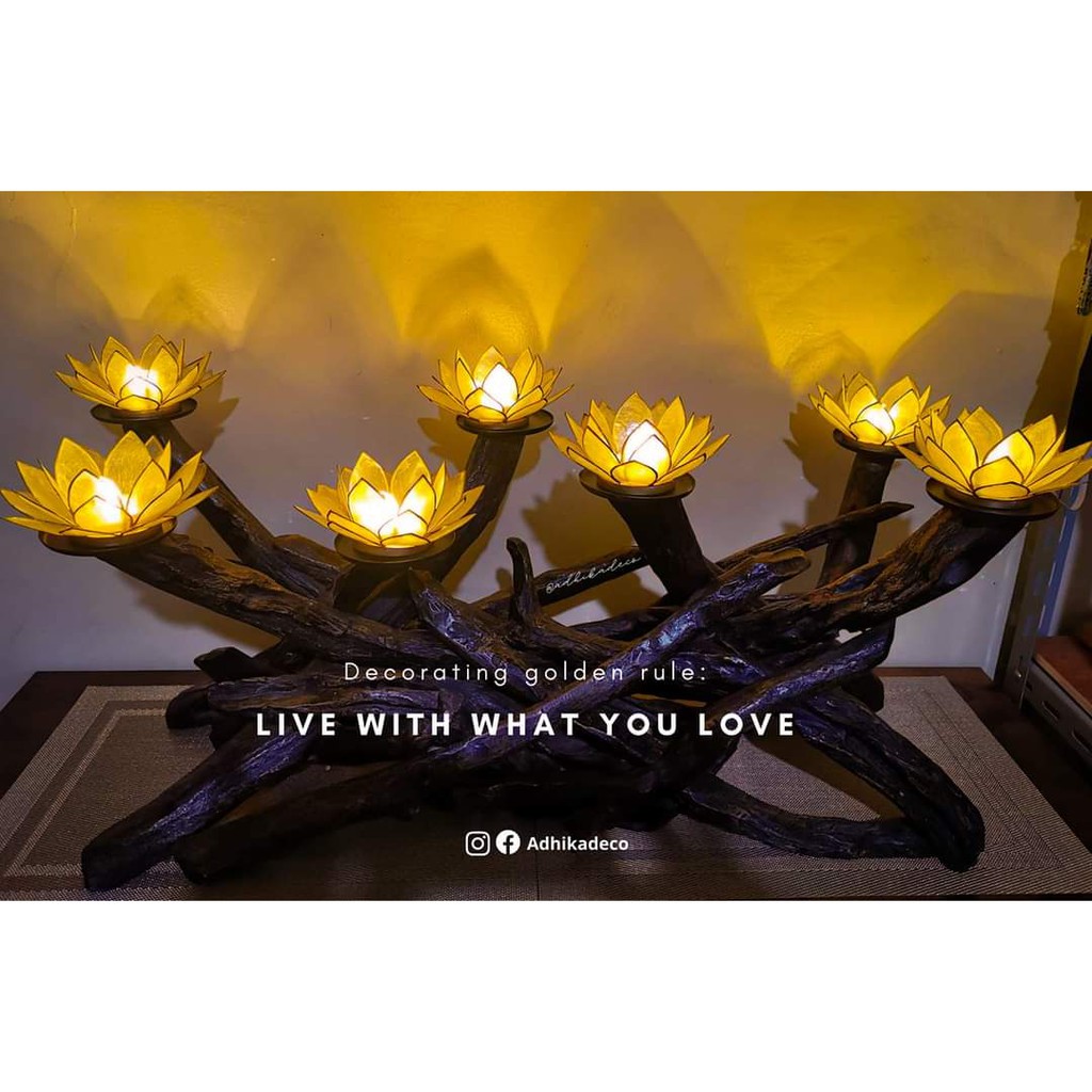 6" diameter Philippine native Capiz kapis candle holder home decor by