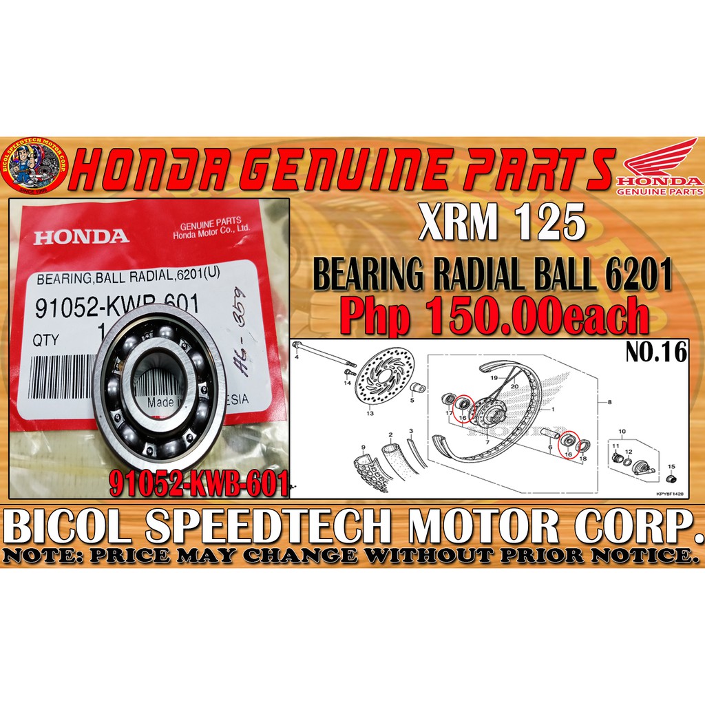 XRM 125 BEARING RADIAL BALL 6201 (HPI) (91052KWB601) Shopee Philippines