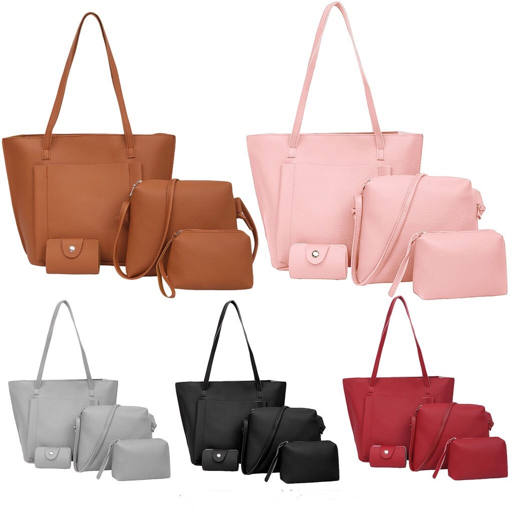 4 in 1 Bag Korean Bag Leather Tote Bag Set Shoulder Bag Set Shopee