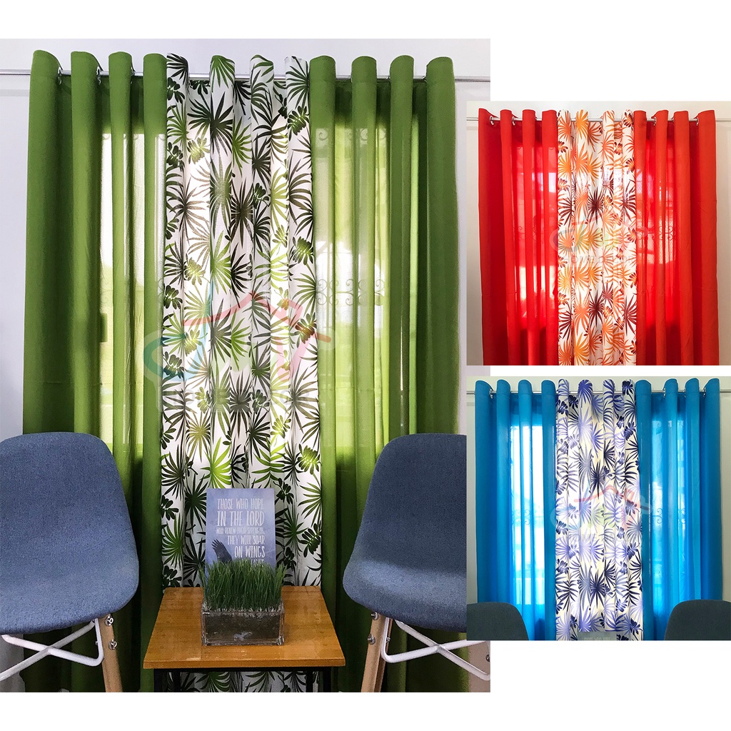 3 in 1 Set Anahaw Cotton Ring Curtains Printed Ring Curtains