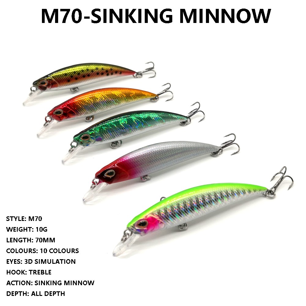 70mm 10g Fishing Lures Sinking Minnow Fishing Hard Bait Shopee