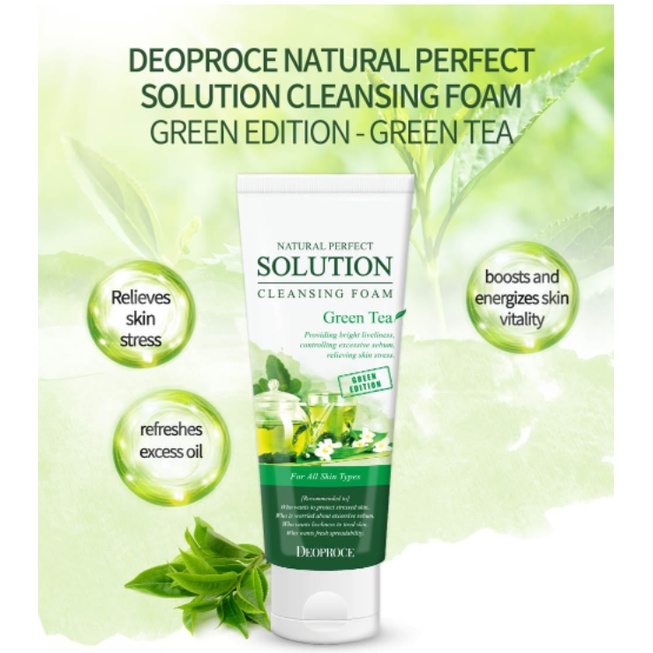 DEOPROCE Natural Perfect Solution Cleansing Foam Green Tea 170g