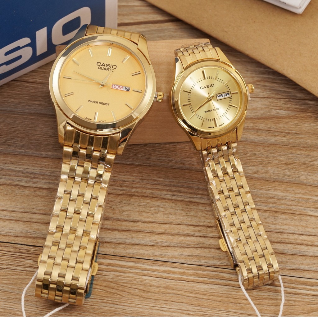 casio couple watch gold steel for men woman waterproof