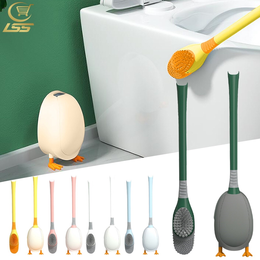 Silicone Head Cute Diving Duck Toilet Brush Set Wallmounted Floor