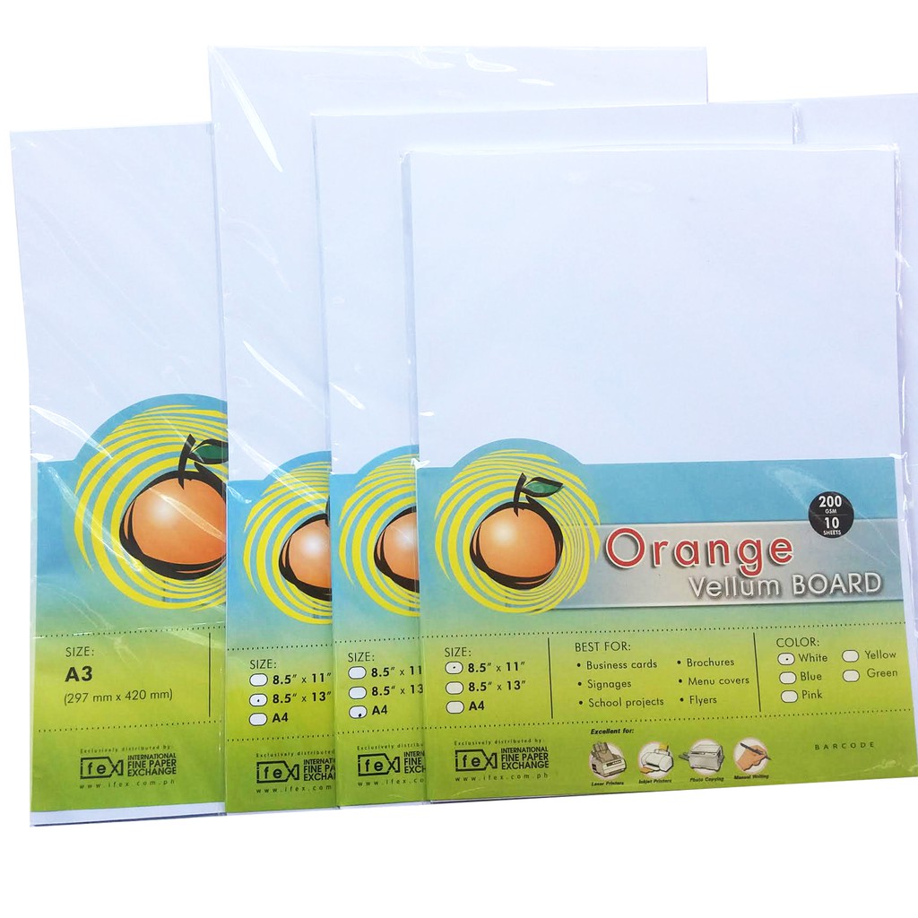ORANGE VELLUM BOARD PAPER, SHORT, LONG, A3 Shopee Philippines