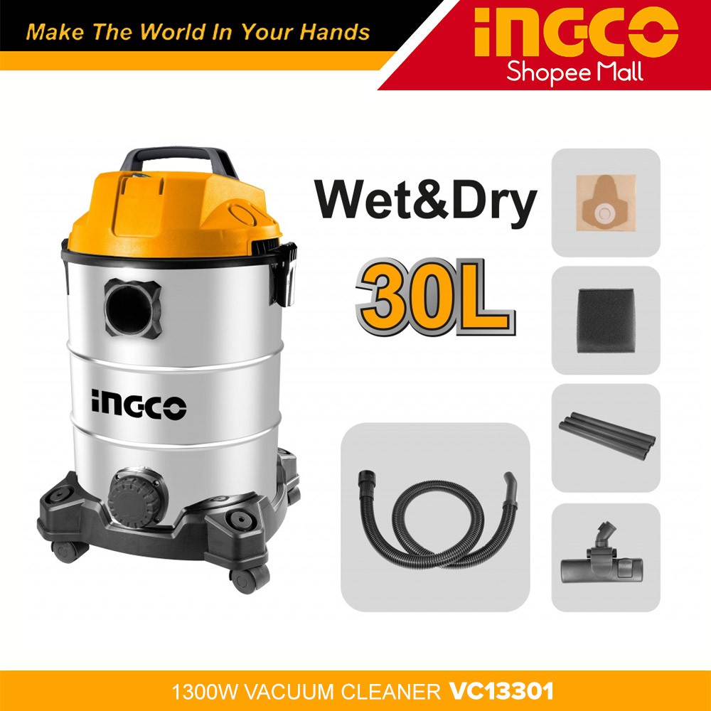 Ingco VC13301 Vacuum Cleaner 1300W For Wet and Dry Cleaning (OLD MODEL