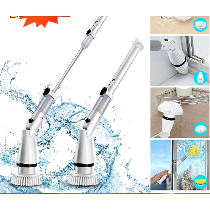 [US Plug]Handheld Rechargeable Electric Spin Shower Bathroom Scrubber