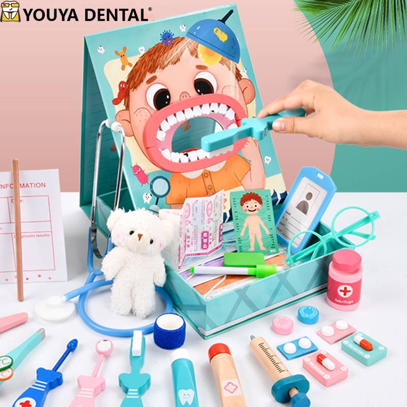 Dentistry Toys Wooden Pretend Play Doctors Set Toys For Kids Wood