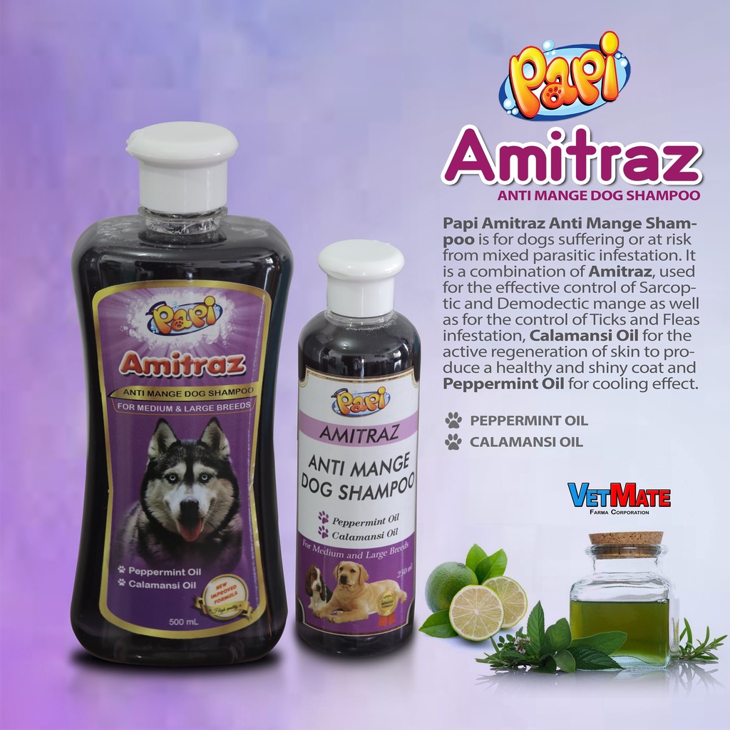 Papi Amitraz Anti Mange Dog Shampoo for Medium and Large Breeds (500ml