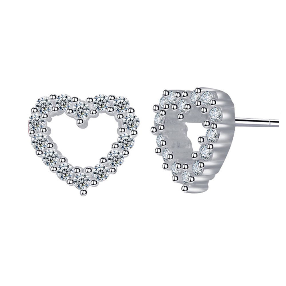 Silver Kingdom 92.5 Italy Silver heart earring with stone Korean