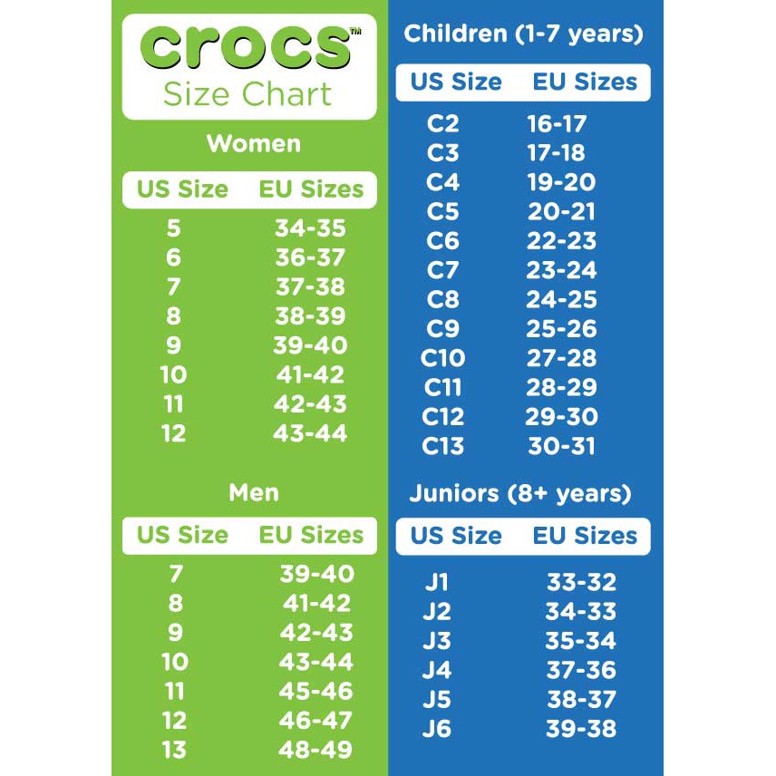 Crocs Shoe Size Chart: Adult Kids Sizing Crocs, 55% OFF