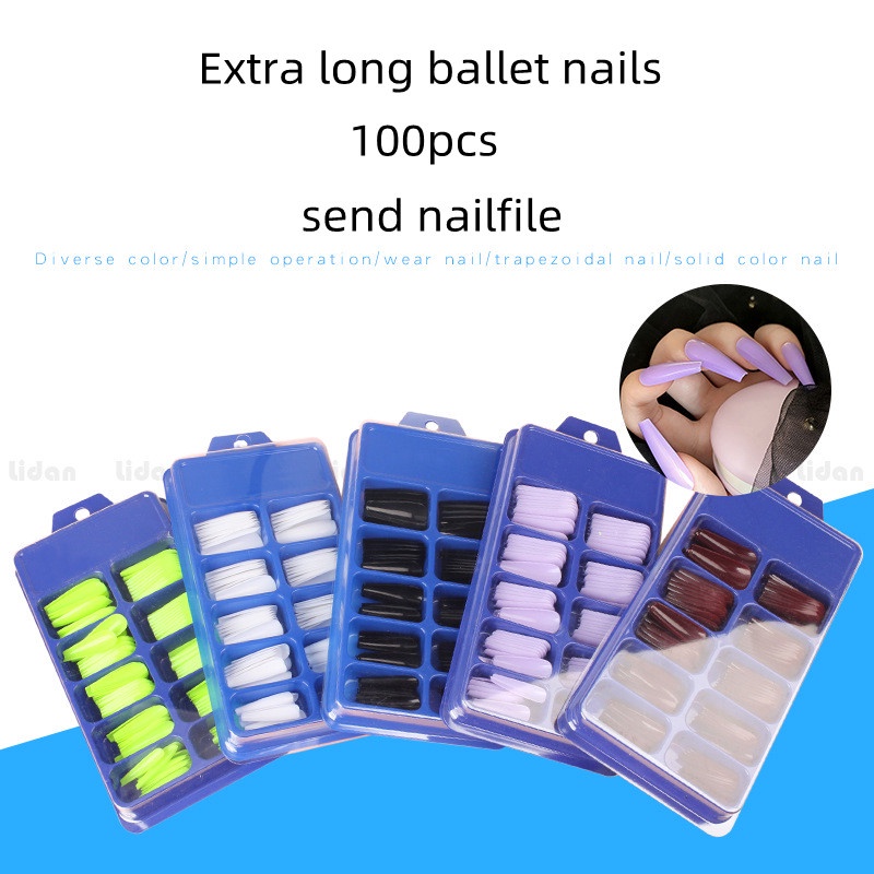 100pcs Candy Color False Nail Wearable Full Cover Acrylic Ballet Full