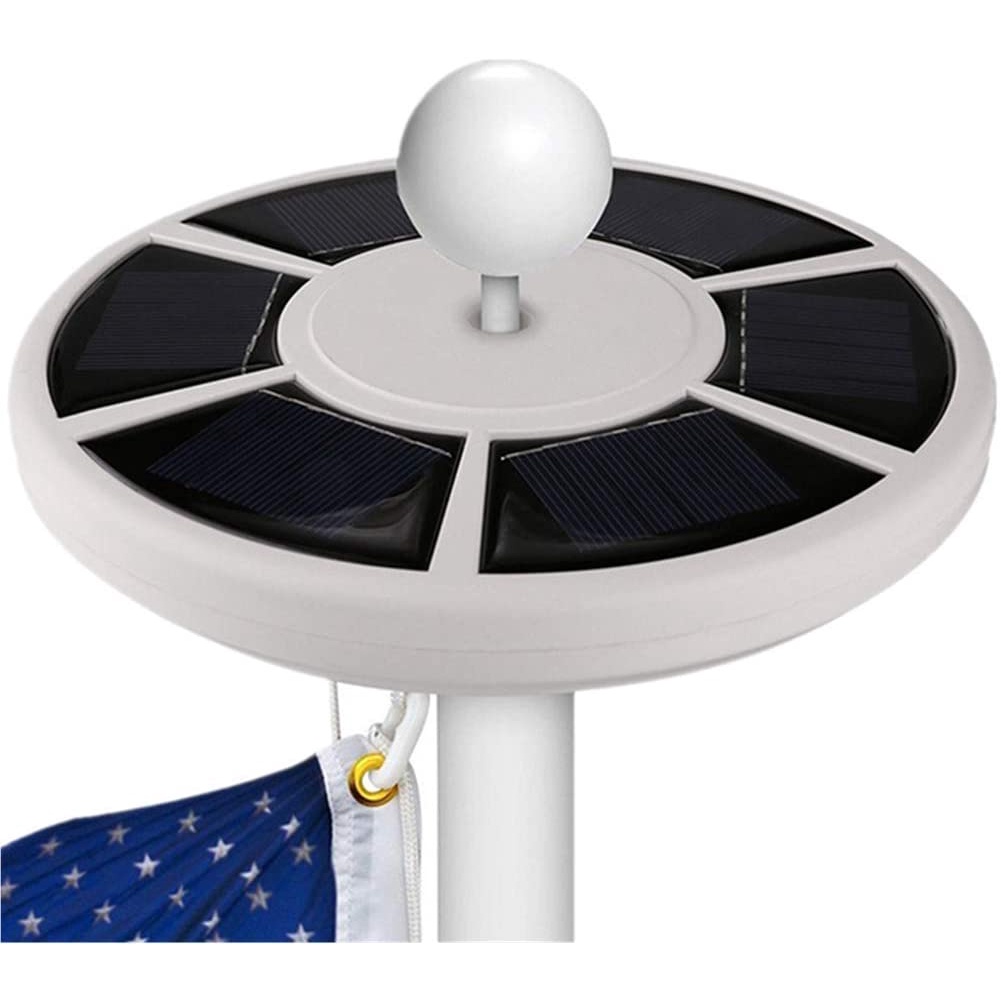 Solar powered round LED light flagpole, self charging easy installation
