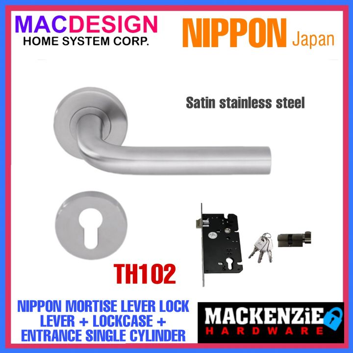 NIPPON MORTISE LEVER ENTRANCE LOCKSET TH102 SATIN STAINLESS LEVER