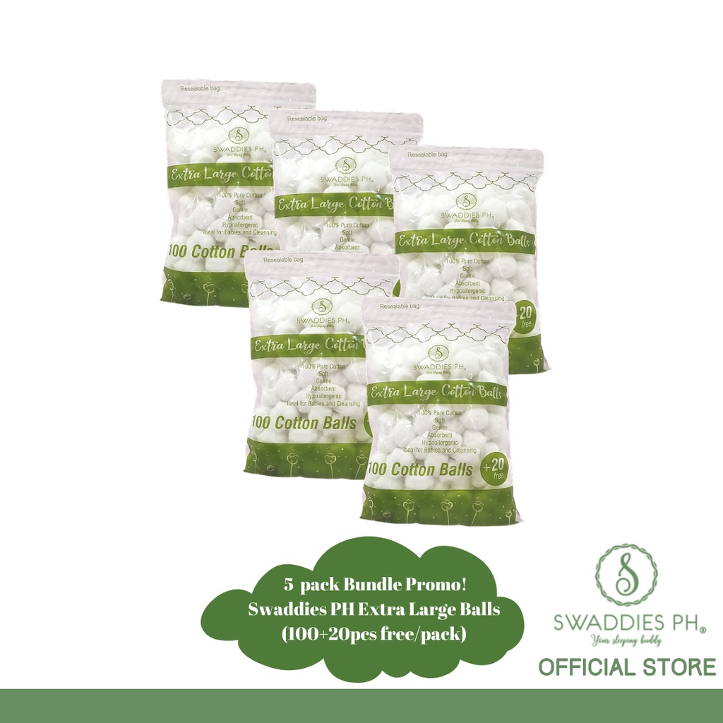 5 Pack Bundle Promo! Swaddies PH Extra Large Cotton Balls Resealable