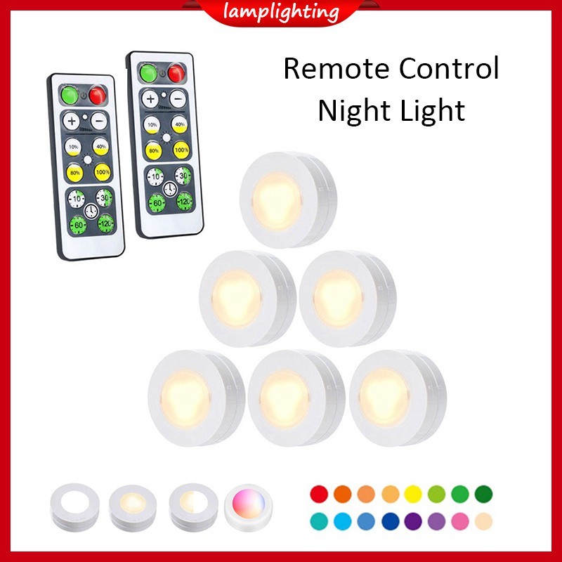 6pcs 16Colors LED Remote Control Night Light Wireless Smart Puck Light LED Wall Lamp 3AAA