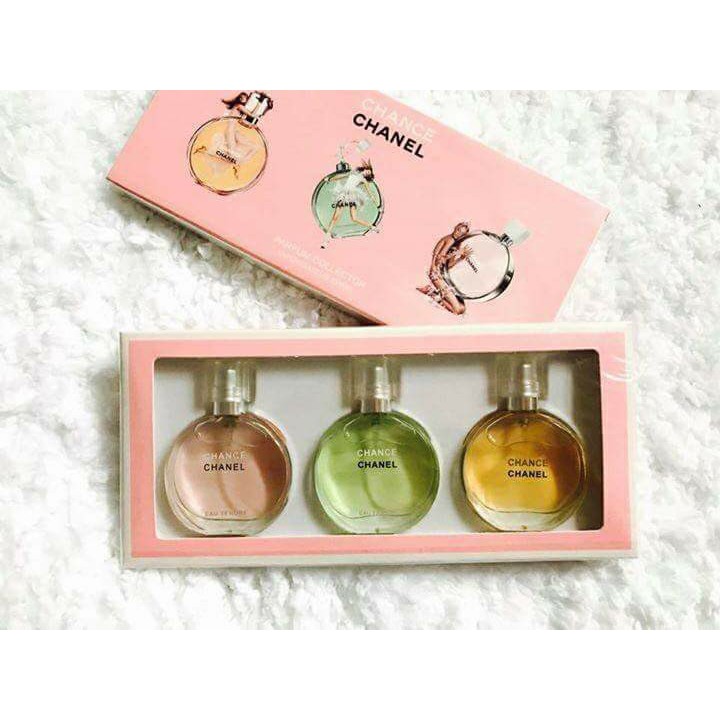 Chanel perfume gift set for women 3 in 1 pink green gold Shopee