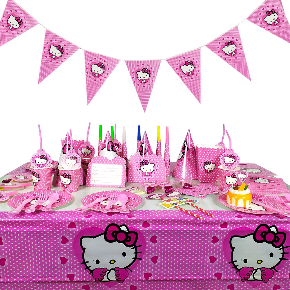 Baby Hello Kitty Theme Party Decoration Supplies Kids Happy Birthday