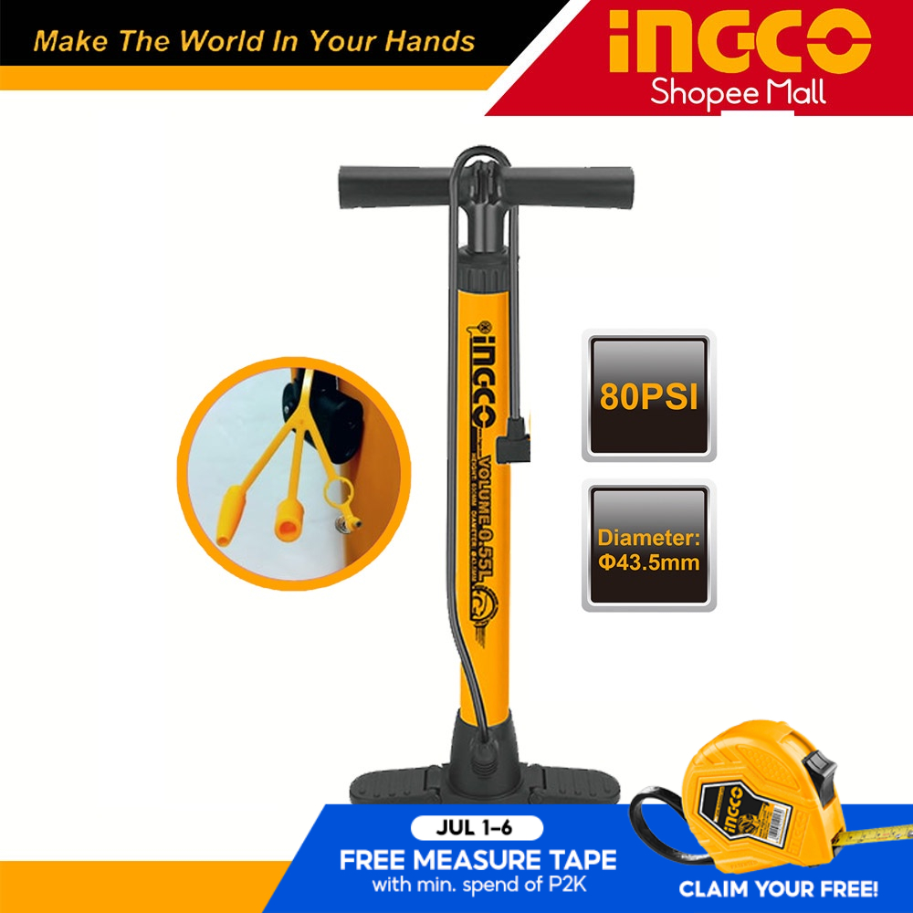 Ingco MPP4501 Aluminum Tire Hand Pump Bicycle Inflator 80PSI 0.55L _H