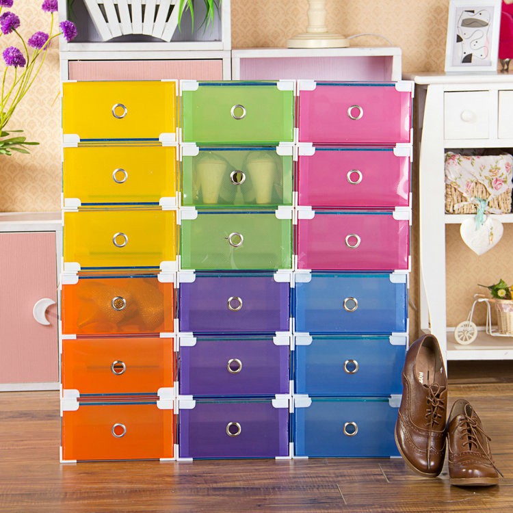 KM Colorful Stockable Shoe Box Storage Organizer Shoe Box Foldable